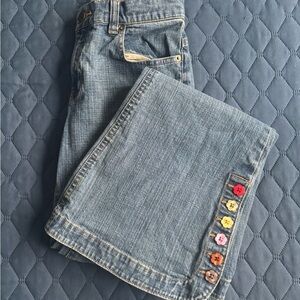 Gap Kids Western Boot Cut Stretch Jeans with Multicolored Flower Buttons